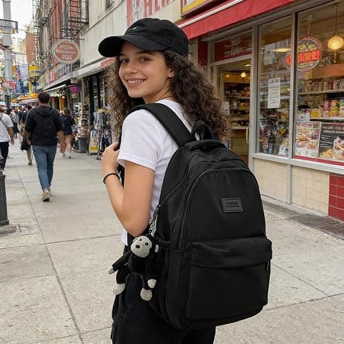 Aesthetic Backpack Cute Backpack for School College Backpack Large Capacity Bookbags for Girls Women Students Casual Travel Daypacks Solid Color(Black) thumbnail 2