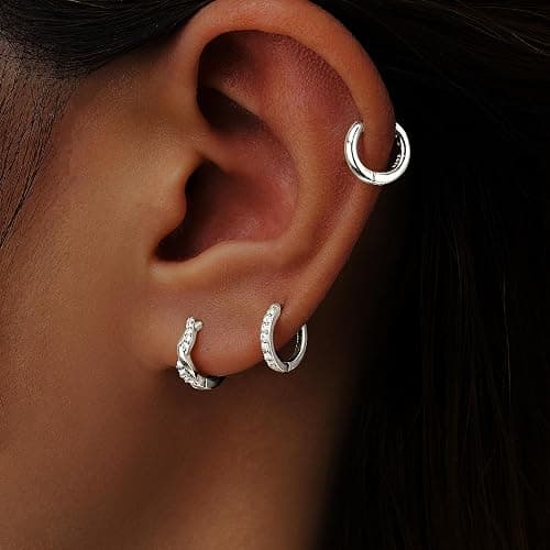 Inerney Gold Huggie Hoop Earrings Set for Women, Dainty Small Sterling Silver Earring Stacks Hypoallergenic Jewelry for Multiple Piercings, Trendy Twisted Cute Cartilage Hoops Birthstone Gift 3 Pairs thumbnail 7