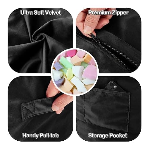 Homguava 5FT Bean Bag Chair Giant BeanBag with Memory Foam Filled, Comfy Bean Bag Chairs for Adults, Adult Bean Bag Chair with Dutch Velvet Cover for Living Room Bedroom-Black thumbnail 8