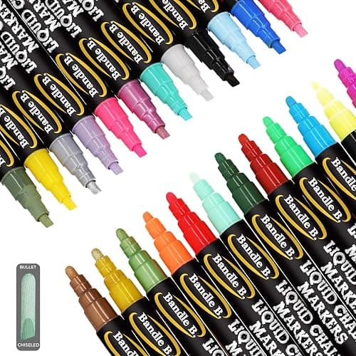 Bandle B. Chalk Markers - 24 Vibrant, Erasable, Non-Toxic, Water-Based, Reversible Tips. For Glass or Chalkboard Markers for Businesses, Restaurants, Liquid Drawing Chalk (Vibrant 6mm) thumbnail 3