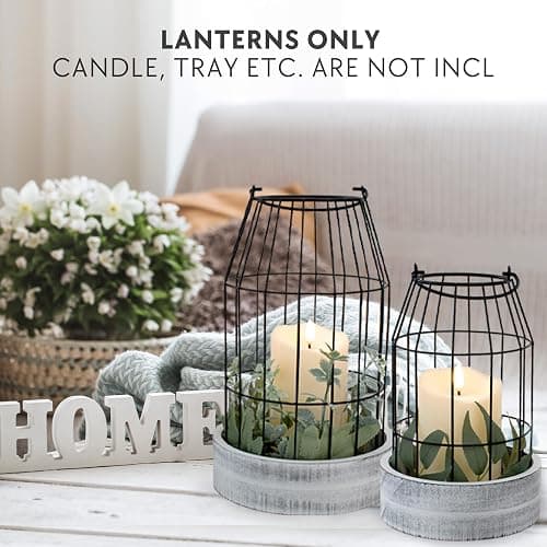 Rustic Farmhouse Lantern Decor Set of 2 - Stylish Decorative Lanterns for Your Living Room, Fireplace Mantle or Kitchen Dining Table - Modern Indoor/Outdoor Coffee Table Decor for Your Entire Home thumbnail 2