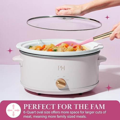 Paris Hilton 6-Quart Manual Slow Cooker, Features Three Settings (Low, High, Warm), Naturally Nonstick and Dishwasher Safe Stoneware Insert, Family Sized Capacity, White thumbnail 3