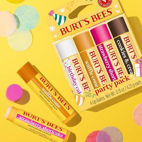 Burt's Bees Lip Balm Party Pack, Birthday Cake, Waffle Cone, Strawberry Shortcake, and Cookies & Cream, All Day Moisturizer, Tint-Free, Natural Origin Conditioning Lip Treatment, 0.15 oz., Four Tubes thumbnail 3