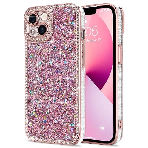 Lafunda for iPhone 13 Case Glitter, Luxury Shiny Bling Sparkly Phone Cover with Crystal Diamonds Rhinestone for Women Girls Soft TPU Slim Shockproof Protective Phone Case for iPhone 13 6.1", Pink - Image 1
