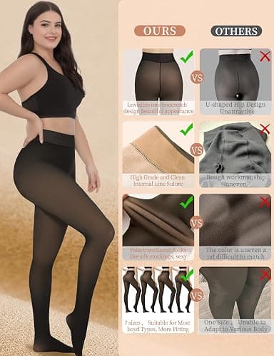 Fleece Lined Tights - High Waist Thermal Leggings for Winter thumbnail 5