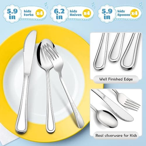 E-far 12-Piece Kids Silverware, Stainless Steel Toddler Kids Utensils Safe for Preschooler/Children, Includes 4 Forks 4 Spoons 4 Knife, Slimline Adult Look & Small Size, Rust Free & Dishwasher Safe thumbnail 5