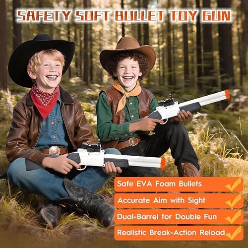 Toy Gun Double Barrel Toy Shotgun,with 40 Soft Bullet Darts and Goggles,Foam Dart Blaster with Scope,Christmas Birthday Gifts for Kids Adults Boys Age 8+ (White) thumbnail 6