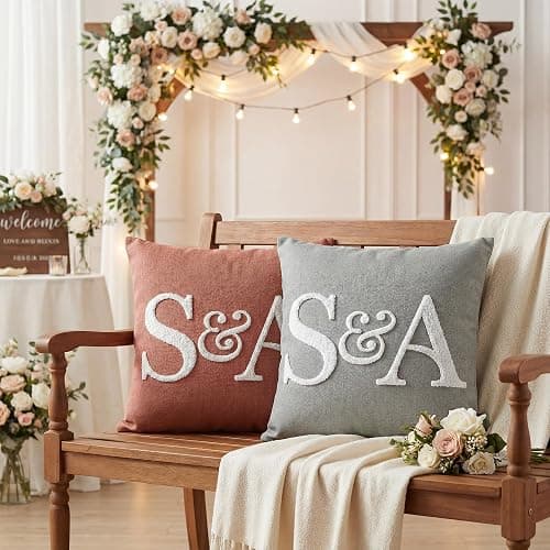 Easycosy Custom Embroidered Monogram Pillow，Personalized Couples Name Wedding Decorative Throw Pillows，Customized Pillow Case for Bed Room Couch Accent, Her Him Gifts thumbnail 5