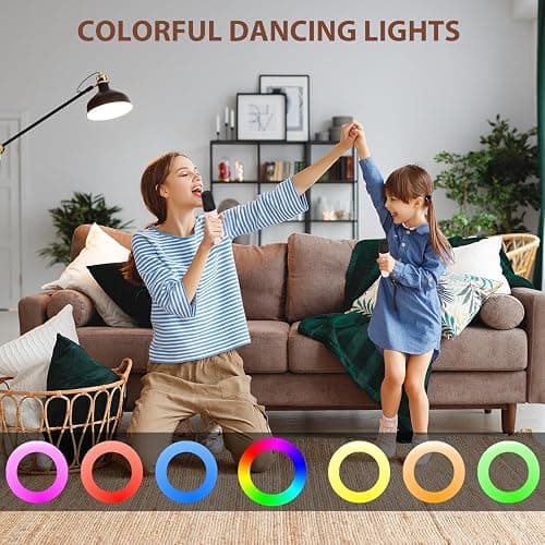 Karaoke Machine for Kids Adults, Mini Karaoke Machine with 2 Wireless Microphone, Portable Bluetooth Speaker with Voice Changing Effects & LED Lights, Best Gifts Toys for Girls and Boys thumbnail 7