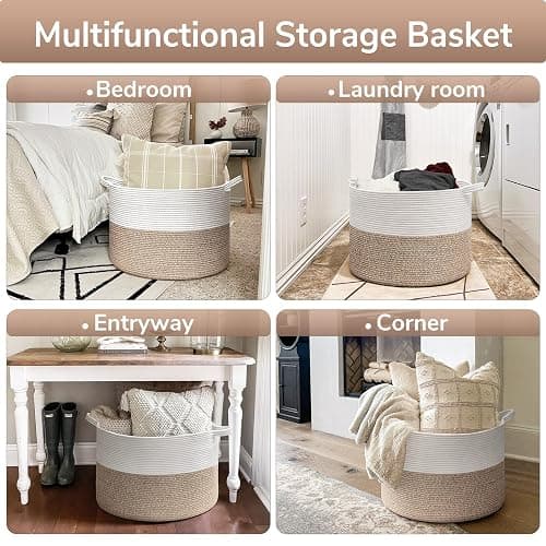 Goodpick Large Cotton Rope Basket, 83L Big Woven Storage, Blanket Organizers and Storage, Baby Nursery Laundry Basket, Extra Large Toy Bin for Storage, 21.7 x 13.8 inches thumbnail 3