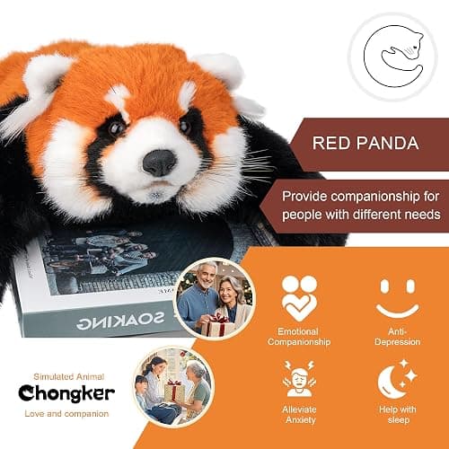 Chongker Cute Red Panda Plush Toy, Weighted Stuffed Animals, Red Panda Plush Animals Collection, Handmade Like Real, Large Size Stuffed Animals thumbnail 5