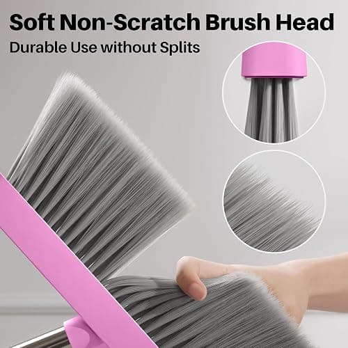 JOYMOOP Pink Broom with Dustpan Combo Set, Upright Stand Up Broom with Built-in Comb Teeth, Angle Broom for Home Kitchen Office Lobby, Pet Hair and Hardwood Floor Sweeping thumbnail 7