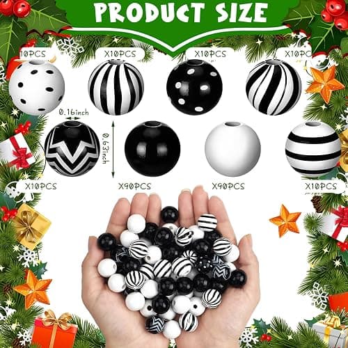 240 Pcs Black and White Christmas Wooden Beads for Crafts, 16mm Round Spacer Stripe Polka Dot Peppermint Beads Bulk for Jewelry Making DIY Garland Pens Winter Xmas Holiday Tiered Tray Tree Decor thumbnail 2