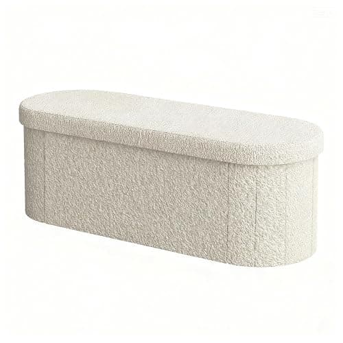 GLAXYFUR Oval Ottoman with Storage for Living Room, Sherpa Bench, Beige | 43.3 Inches Folding Chest, Foot Rest, End of Bed Bench for Bedroom, Hallway thumbnail 7