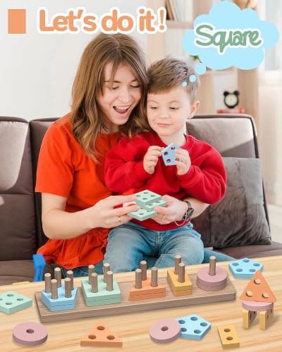 Tonberless Montessori Toys for 1 2 3 Year Old Boy Girl, Toys for Ages 2-4 Toddlers Kids Baby, 1 2 Year Old Birthday Gifts, Wooden Learning Puzzles Easter Basket Stuffers Toys for Toddlers 1-3 thumbnail 2