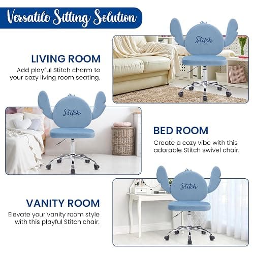 Impressions Vanity Stitch Swivel Vanity Chair with Wheels, Padded Comfy Polyurethane Foam, 360 Degree Spinning, Adjustable Seat Height, Comfortable Makeup Chair for Desk, Office and Home Decor thumbnail 6
