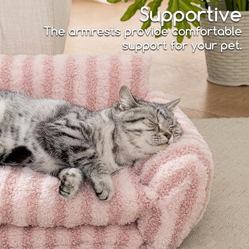 Hollypet Cat Bed Fluffy Plush Mutifuctional Double-Layer Soft Pet Couch Orthopedic Sofa Nest Beds for Small Cats and Dogs, Pink (21x15x8 inch) thumbnail 4
