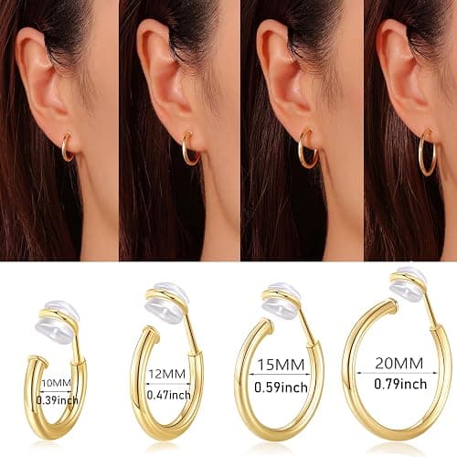 PLOMFOV Clip On Hoop Earrings for Women Non Pierced Earrings Clip On Gold Hoops Fake Earrings Clips for Non-Pierced Ears 10-20MM thumbnail 3
