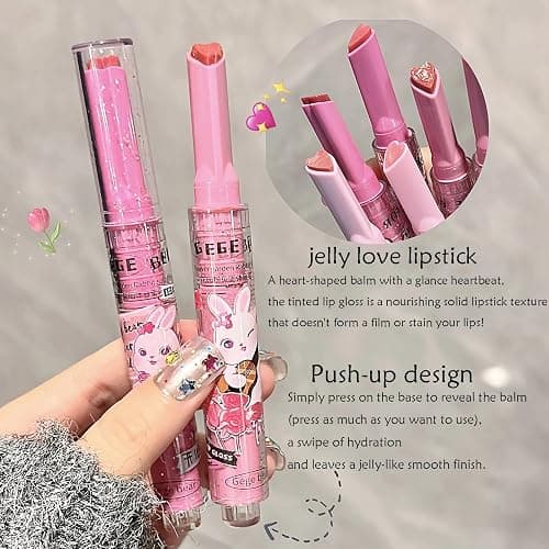 LuckNest 3 Colors Jelly Lipstick Gift Set, Tinted Heart Shape Lip Stain Lip Gloss, Mirror Hydrating Jelly Love Lipstick, Moisturizing Tinted Lip Balm, Vivid Color Glossy Lip Makeup for Girls (A) thumbnail 2