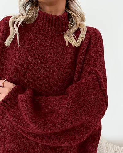 BTFBM Sweaters for Women Fall 2025 Long Sleeve Mock Neck Cable Knit Oversized Sweater Pullover Tops Thick Winter Clothes thumbnail 7