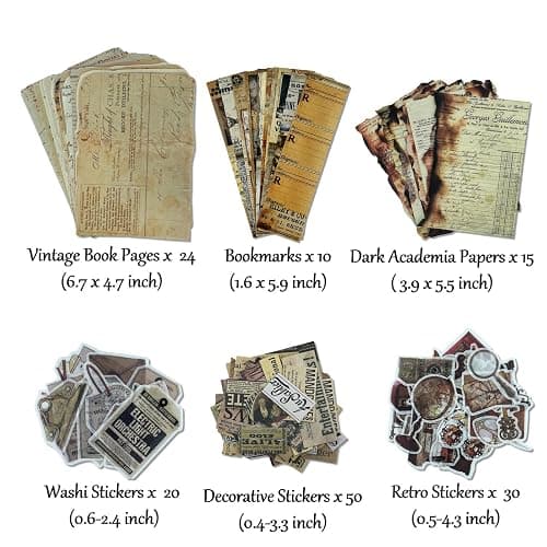 Vintage Aesthetic Scrapbook Supplies Kit with Scrapbook Paper, Stickers, Bookmarks for Scrapbooking, DIY Albums, Junk Journals, Bullet Journals, Dark Academia Aesthetic Decor (Dark3 149 Pcs) thumbnail 2