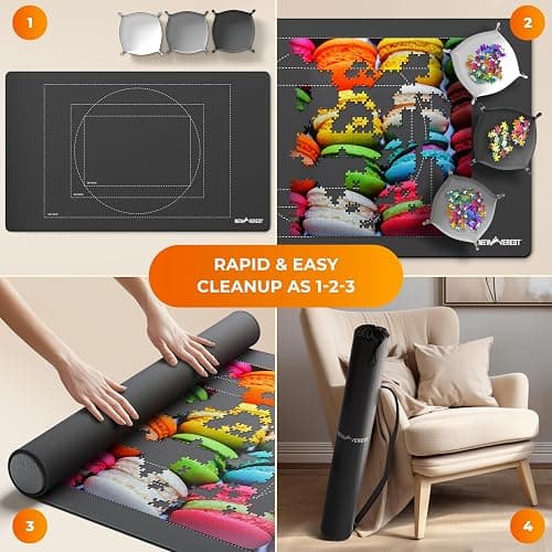 Newverest Jigsaw Puzzle Mat Roll Up, Saver Pad 39.4” x 23.6” Portable Keeper Up to 1000 Pieces with Non-Slip Rubber Bottom and Polyester Top + 3 Puzzle Sorting Trays, Travel-Friendly Storage Bag thumbnail 7