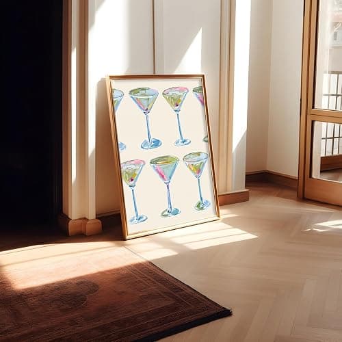 Trendy Cocktail Art Print Martini Glasses Wall Art Modern Bar Cart Decor Preppy Aesthetic Canvas Prints Modern Watercolor Painting for Living Room Bedroom Kitchen Bar Dorm Home Decor 12"x16" Unframed thumbnail 6