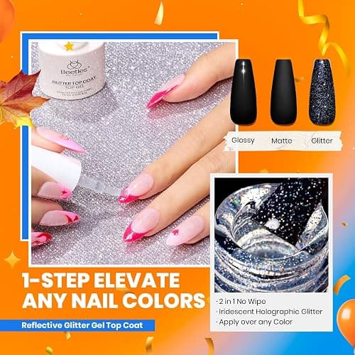 beetles Gel Polish 44pcs Fall Gel Nail Polish Set 36 Colors Brown Burgundy Red Blue Purple Orange Green Black Nude White with Base Coat Glossy Matte Glitter Top Coat Gifts for Women Colorful Muse thumbnail 6