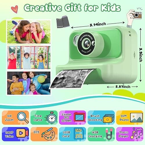 Kids Camera Instant Print, Christmas Birthday Gifts for Girls and Boys, Kids Camera 1080P HD Video Digital Toddler Camera Toy for 3 4 5 6 7 8 9 10 11 12 Years Old thumbnail 2