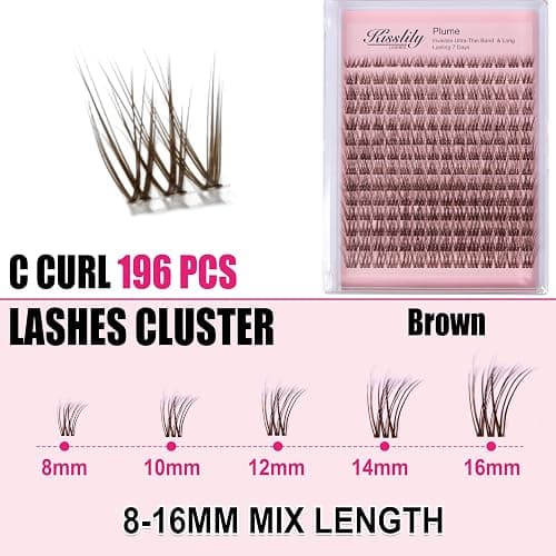 Plume Brown Lashes Natural Lash Clusters with Invisible Band DlY Eyelash Extensions with Bond and Seal 8-16mm C Curl Beginner Individual Lashes Long lasting Makeup For Girl thumbnail 6