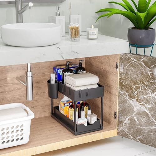 Puricon Lot de 1 Rangement sous Évier à 2 Étages, Organisateur Cuisine avec Tiroirs Amovibles, Rangement Coulissant sous Évier, Organisateur Placard, Étagère, Panier Coulissant pour Cuisine -Noir thumbnail 8