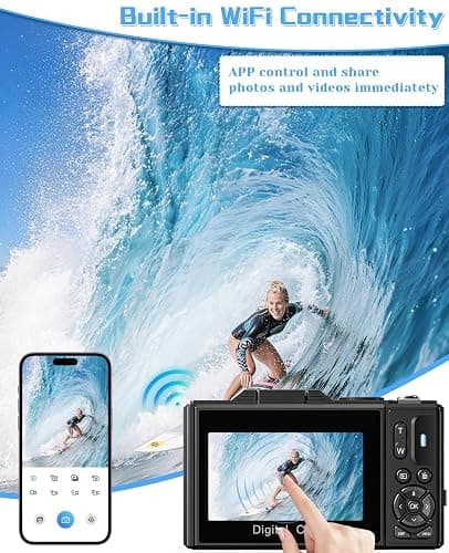 Yatao Digital Camera, 5K 75MP Cameras for Photography with WiFi & 64GB TF Card, Autofoucs Vlogging Camera for YouTube with 180° Flip Screen, Compact Vlog Travel Camera Kit for Beginner, Teens (Black) thumbnail 4