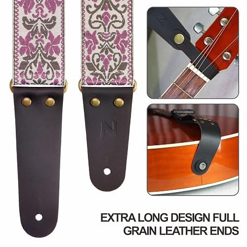 Nefelibata Guitar Strap 2" Embroidery, Full Grain Leather Ends with Hidden Pocket, for Bass, Electric and Acoustic Guitars thumbnail 3
