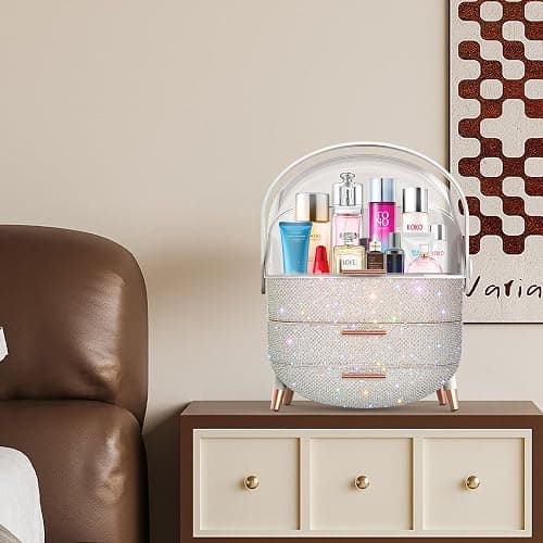 Ptesly Teen Girls Gift Makeup Organizer,Skincare Organizer Jewelry Storage,Cosmetics Storage and Display Case,Make Up Holders and Organizers for Countertop,Bathroom Organizer (Pearl White) thumbnail 6