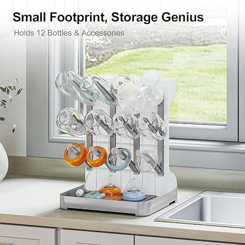 GoMaihe Baby Bottle Drying Rack: Space Saving Vertical Bottle Dryer Holder - Baby Accessories Storage Stand Organize Brushes Pacifiers on Countertop - BPA-Free - Gray thumbnail 4