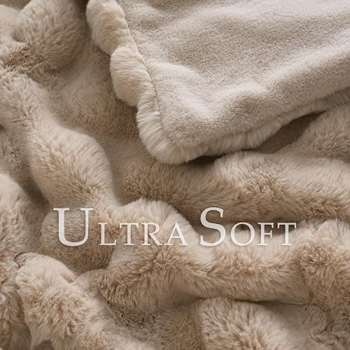 BENVWE Faux Fur Throw Blanket for Couch Bed - Fluffy Soft Thick Bubble Blanket for Living Room Home Decor - Mothers Day Birthday Gifts for Women, Beige, 63" x 80" thumbnail 4