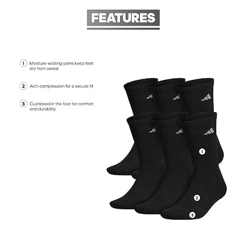 adidas Men's Athletic Cushioned 6-Pack Crew, Cushioned Crew Socks with Arch Compression for a Secure Fit thumbnail 3