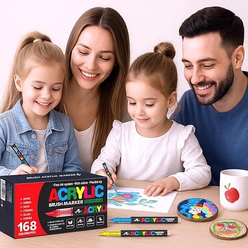 Astriscribe 168 Acrylic Paint Markers, Soft Brush Tip Acrylic Markers for Rock Painting, Wood, Stone, Glass, Canvas, Fabric, Ceramic - Brush Tip Water Based Pens thumbnail 8