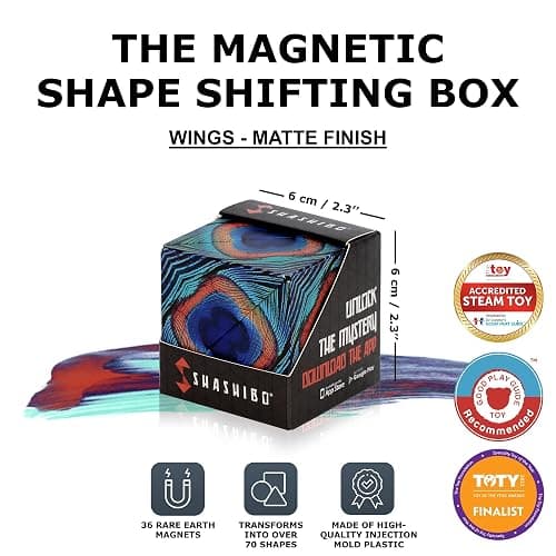 SHASHIBO Shape Shifting Box - Award-Winning Fidget Toy w/ 36 Rare Earth Magnets - Fidget Cube Transforms Into Over 70 Shapes, Sensory Toy Gift for Kids, Teens, and Adults (Wings) thumbnail 2
