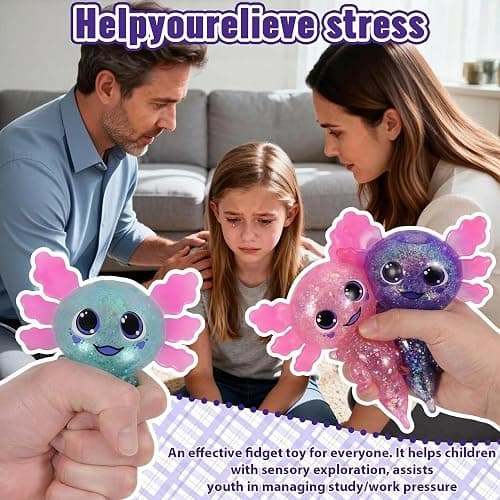 Axolotl Squishy Toy Squeeze Stress Relief Fidget Sensory Toy for Kids Adults, Cute Handheld Stress Ball for Anxiety and Focus, Purple Big Ears(3color) thumbnail 5