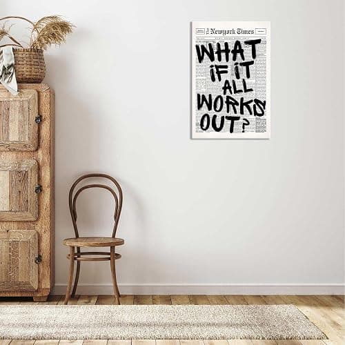 Drimiler Retro Black And White Newspaper Poster What If It All Works Out Canvas Wall Art Positive Affirming Quote Minimalist Prints Painting For Home Bedroom Dorm Wall Decor 16x24in Wframed thumbnail 5