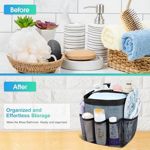 Attmu Mesh Shower Caddy Portable for College Dorm Room Essentials with 8 Pockets, Hanging Shower Caddy Dorm Basket, Quick Dry Shower Bag for Bathroom - Black thumbnail 3