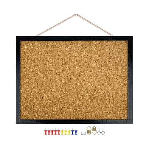 GDMINLO Black Cork Bulletin Board, 17.7 X 13.3 inches with Oak Wood Finish Frame, for Wall Office Home and School (Pins, Eye Bolts, gaskets, Screws) thumbnail 4