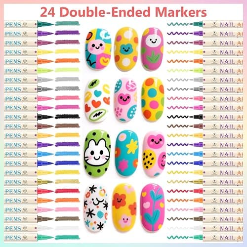24 Colors Nail Art Pens Set, 3D Nail Polish Pens Quick-Drying Acrylic Paint Markers,For Nail Art Drawing Painting Nail Point Dotting Liner Pen, Nail Design Kit Manicure Tools Home & Salon DIY thumbnail 3