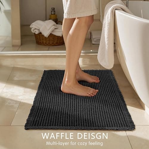 SUBRTEX Waffle Braided Bath Mat, 24" x 36" Soft Waffle Bath Rugs, Absorbent Non Slip Bathrooom Mats, Machine Washable Area Rug for Bathroom, Quick Dry, Black thumbnail 3