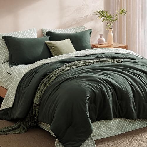 Monbix Queen Comforter Set - 7 Pieces Deep Forest Prewashed Bed in a Bag Queen Bedding Sets with Comforters, All Seasons Ultra Soft Comforter Bed Set with Sheets,Pillowcases & Shams thumbnail 2
