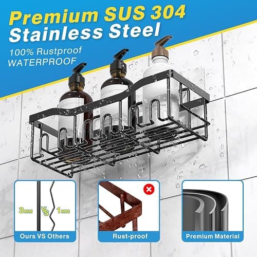 EUDELE Adhesive Shower Caddy, 5 Pack Rustproof Stainless Steel Bath Organizers With Large Capacity, No Drilling Shelves for Bathroom Storage & Home Decor-XL Size thumbnail 6