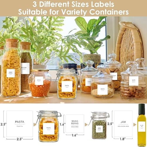 434 Pcs Kitchen Pantry Labels for Food Containers with DIY Blank Labels | 3 Sizes Preprinted White Minimalist Waterproof Pantry Labels, Kitchen Organization Labels for Jar, Bottles,Boxes Storage Bins thumbnail 6