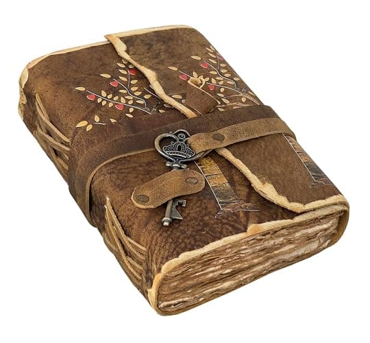 Tree of Life Leather Journal - Antique Handmade Deckle Edge Vintage Paper Leather Print Bound Journal - Book of Shadows Journal - Leather Sketchbook - Drawing Journal - Great Gift (7x5) - Image 1