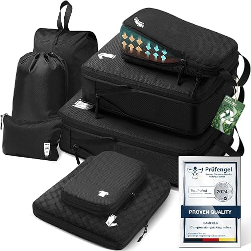 Compression Packing Cubes 8 Set Travel Essentials Travel Organizer, Waterproof Travel Packing Cubes for Carry on Luggage Compression Cubes - Image 1